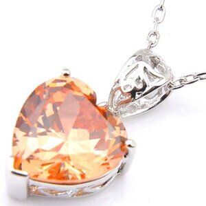 Shiny Honey Morganite Gemstone Silver Heart Necklace Pendant With Chain